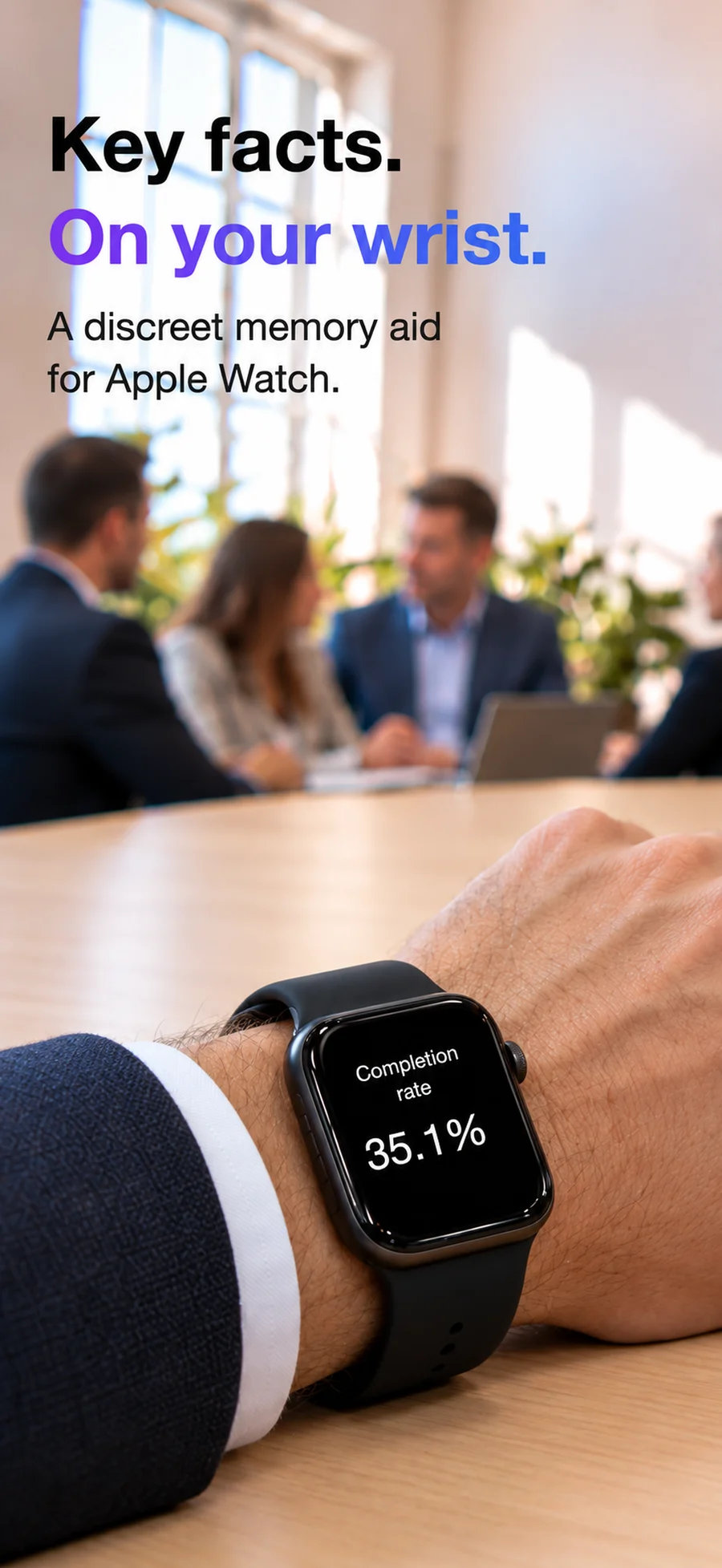A short key figure displayed on Apple Watch during a meeting